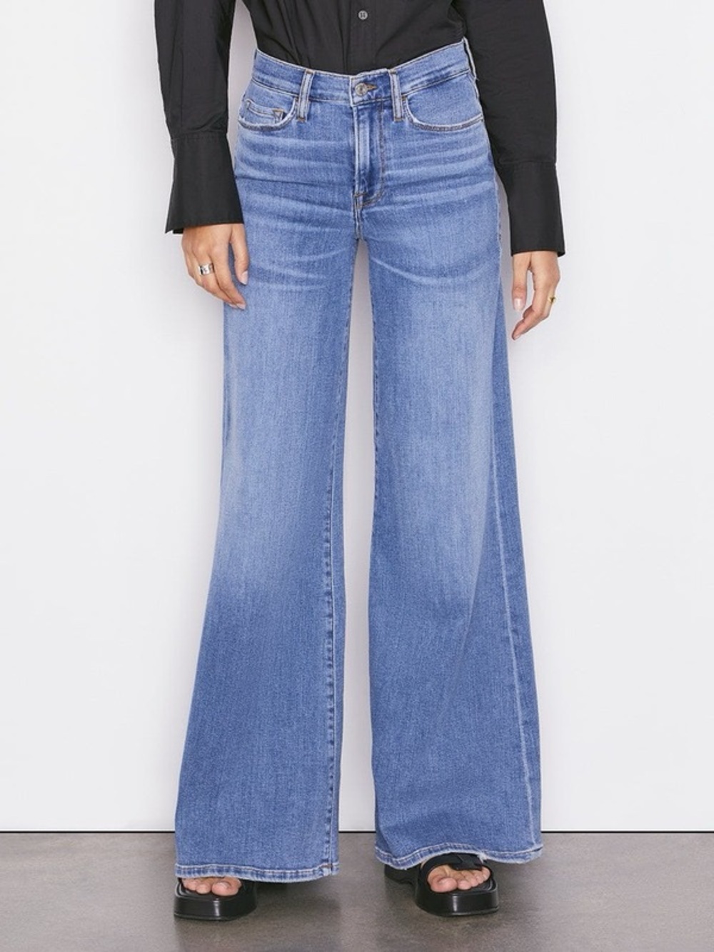 FRAME Le Palazzo High Rise Wide Leg Flare Jeans Blue Fade Sz 31